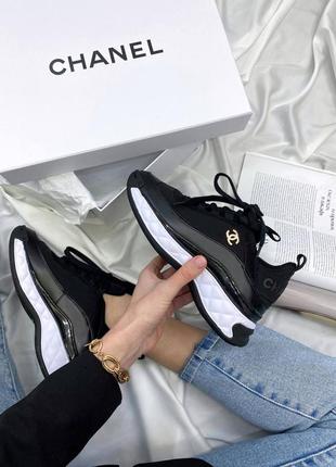 Жіночі шкіряні кросівки chanel sneakers black/white шанель кросівки текстиль + шкіра наложка