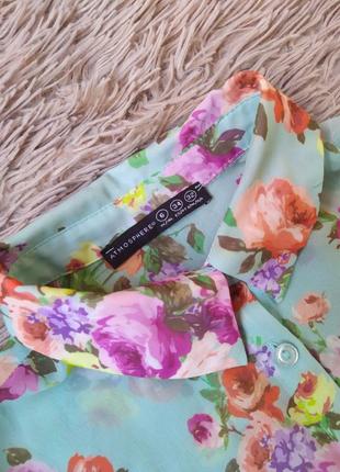 Мятная цветочная блузка3 фото