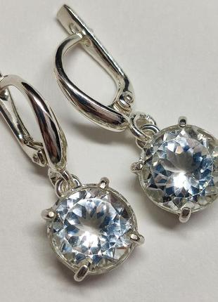 Серьги женские серебряные 925 с природным голубым топазом, одобрен геммологом5 фото
