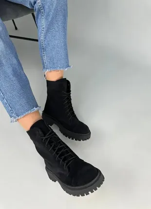 Женские ботинки деми черные на флисе замша натуральная7 фото