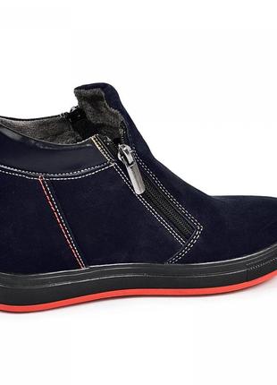 Кожаные ботинки рк2 на спортивной подошве 110912 черная и синяя замша6 фото