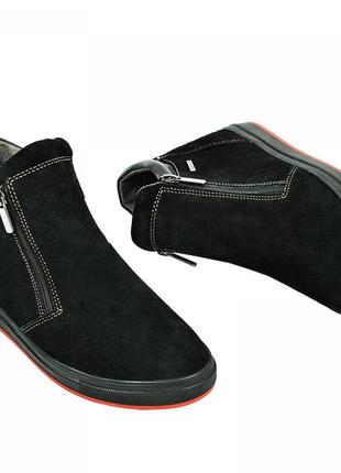 Кожаные ботинки рк2 на спортивной подошве 110912 черная и синяя замша4 фото