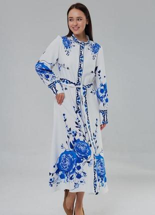 Сукня жіноча з квітковим принтом, нарядна, дизайнерська, на випускний, святкова біла з принтом квіти4 фото