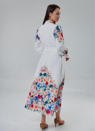 Сукня жіноча з квітковим принтом, нарядна, дизайнерська, на випускний, святкова біла з принтом квіти9 фото