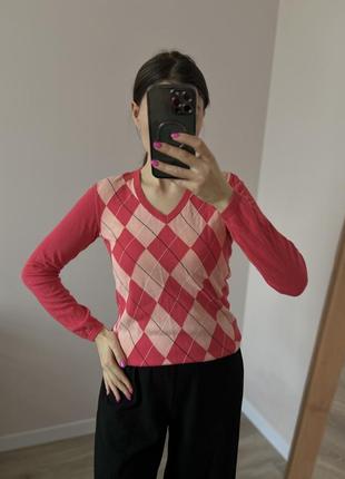 Лонгслів кофта пуловер джемпер котоновий рожевий з v- вирізом бренду tommy hilfiger6 фото