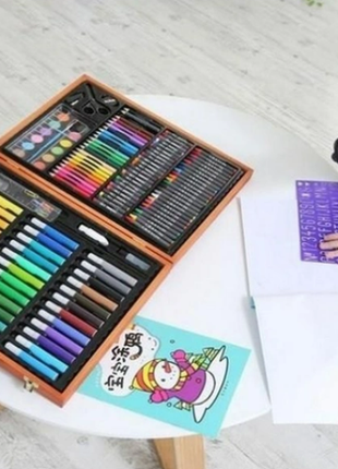 Дитячий набір для малювання kartal на 150 предметів у дерев’яній валізі, дитячий набір для творчості2 фото