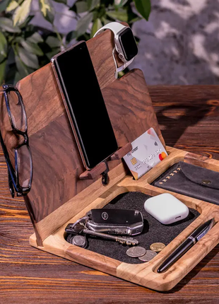 Підставка-органайзер з дерева для гаджетів / телефону / годинника / apple iphone з натурального дере2 фото