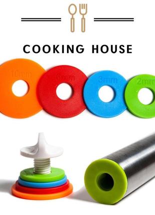 Оригинальная скалка для теста cooking house daymart с кольцами раскатки теста и ковриком для выпекания5 фото