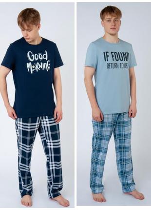 Легка бавовняна піжама футболка і штани, чоловіча піжама комплект для дому, лёгкая хлопковая пижама футболка и штаны, комплект мужской для дома1 фото