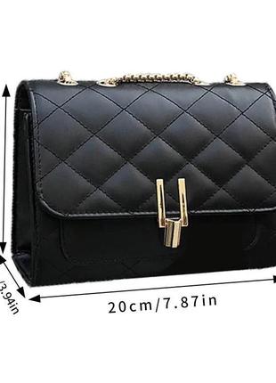 Тренд стильна стьобана чорна жіноча сумка на плече крос боді екошкіра3 фото