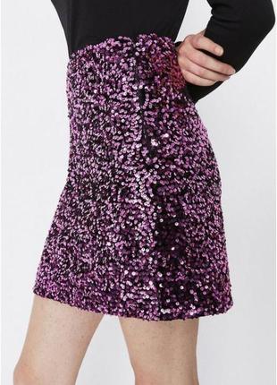 Блестящая мини юбка в пайетки паетки розовая вечерняя диско дискотека