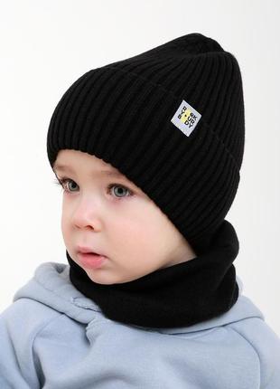 Шапка рок р.46-50 детская деми рубчик с нашивкой 3 цвета