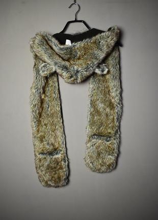 Меховая шапка -шарф с карманчиками мех