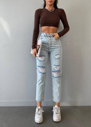 Розпродаж 🏷 турецькі джинси мом на високій талії з рваностями завужені на ґудзиках2 фото