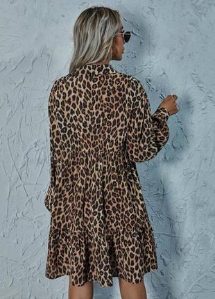Сукня жіноча літня з софту, з леопардовим принтом, з довгими рукавами2 фото