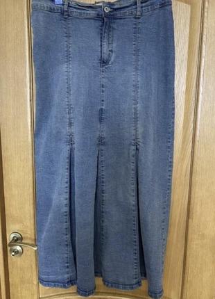 Модная миди / макси джинсовая юбка с эластаном 50-52 р3 фото