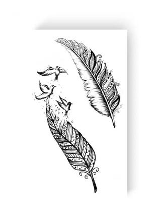 Тимчасове татуювання "пір'я з птахами" l-15 чорний