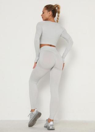 Фитнес комплект серого цвета для занятий фитнес костюм для йоги размер м1 фото