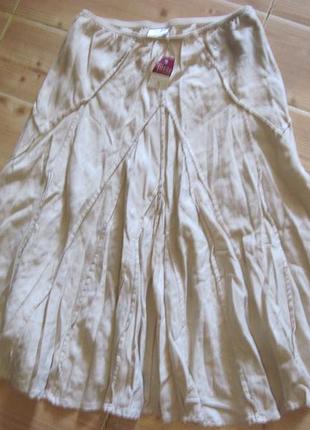 Новая бежевая юбка "next" р. 46 petite лен 55% пояс-резинка