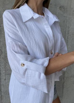 Рубашка из муслина розовая бежевая голубая белая базовая блуза туника кардиган из натуральной ткани удлинённая свободная5 фото