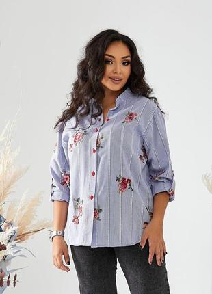 Женская стильная рубашка х/б с вышивкой размер 44-46 весна-лето (арт: 628 / 1илар)
