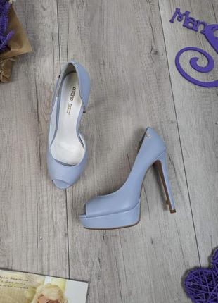 Женские кожаные туфли antonio biaggi босоножки на каблуке с открытым носком голубые размер 39