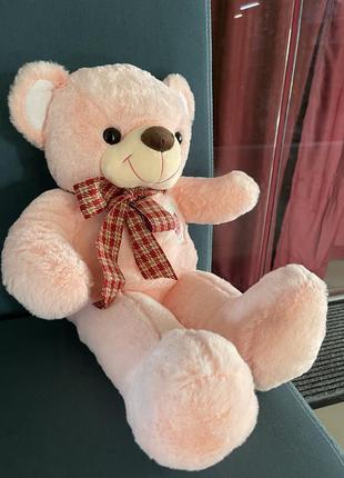 Мягкая игрушка мишка большой 55 см розовый, мягкий плюшевый медведь с сердцем, фото реальные игрушка