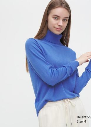 Uniqlo  woolmark блакитний вовняний светр з високим горлом