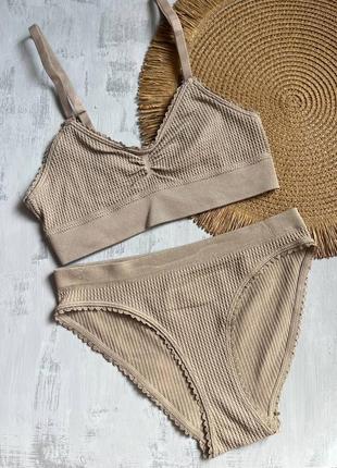 Комплект спортивний жіночий в зал бразиліани сліпи батали в рубчик стрінги топ топик ліф бюстгальтер