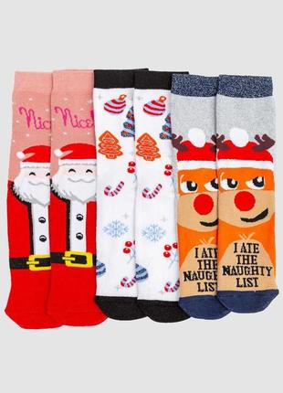 Комплект жіночих шкарпеток новорічних 3 пари, колір червоний, білий, світло-сірий, 151r263