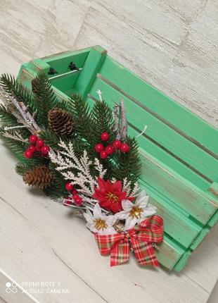Декоративний новорічний ящик з декором ! салатовий8 фото