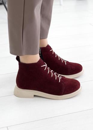 Замшеві бордові жіночі демісезонні черевики жіночі демісезонні