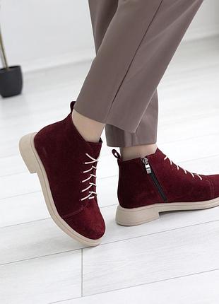 Замшеві бордові жіночі демісезонні черевики жіночі демісезонні