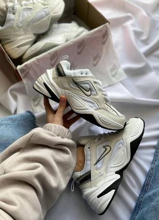 Жіночі шкіряні кросівки nike m2k tekno essential white/black найк м2к техно текно наложка