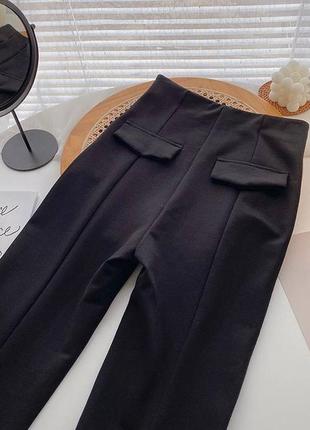 Стильні розкльошені брюки в чорному кольорі, спереду з розрізами, на високій талії❤️,штаны клеш5 фото