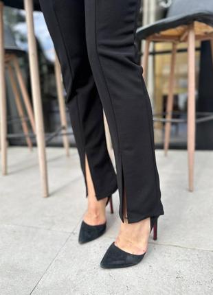 Стильні розкльошені брюки в чорному кольорі, спереду з розрізами, на високій талії❤️,штаны клеш10 фото