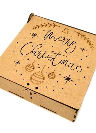 Коробка з осередками 16х16х5см подарункова упаковка з мдф дерев'яна крафтова коробочка для подарунка merry christmas2 фото