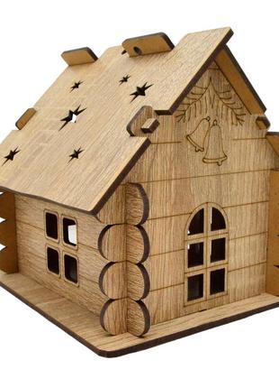 Дерев'яна коробка бежевий будиночок 13 см подарункова скринька для цукерок новорічного подарунка дім з дерева лдвп3 фото