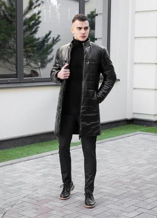 Мужская зимняя куртка-пальто из эко кожи6 фото