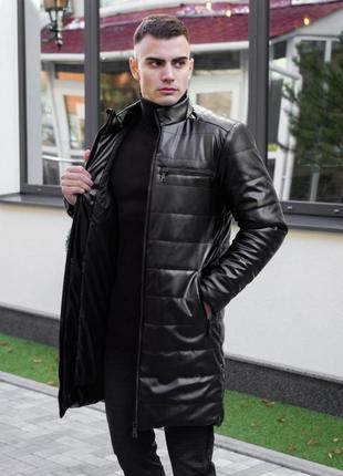 Мужская зимняя куртка-пальто из эко кожи8 фото