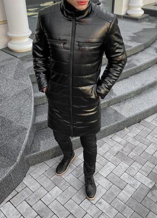 Мужская зимняя куртка-пальто из эко кожи9 фото