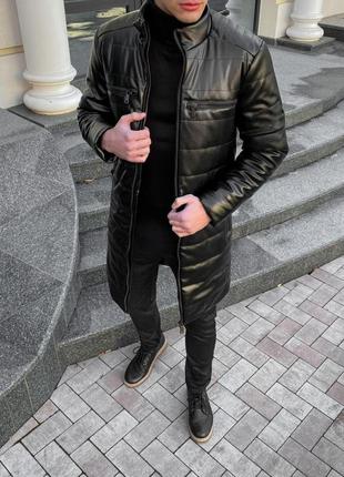 Мужская зимняя куртка-пальто из эко кожи10 фото