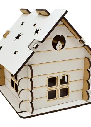 Дерев'яна коробка білий будиночок 16 см подарункова скринька для цукерок новорічного подарунка дім з дерева лдвп3 фото
