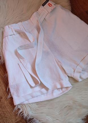 Льняные шорты с поясом втсокая посадка xs/s(8)3 фото