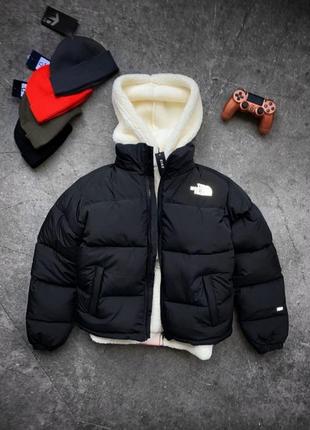 Куртка зимняя в стиле the north face черная, светоотражающий лого.2 фото