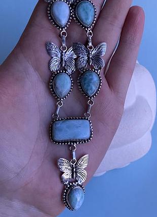 Ларимар натуральний кольє "метелики» з каменем ларимар намисто з ларимаром в сріблі. індія