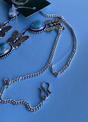 Ларимар натуральний кольє "метелики» з каменем ларимар намисто з ларимаром в сріблі. індія