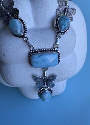 Ларимар натуральний кольє "метелики» з каменем ларимар намисто з ларимаром в сріблі. індія