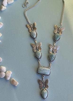 Ларимар натуральний кольє "метелики» з каменем ларимар намисто з ларимаром в сріблі. індія