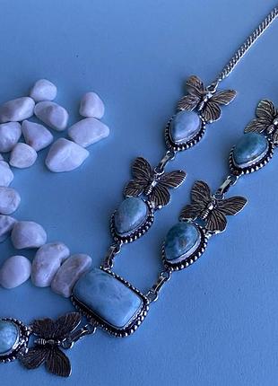 Ларимар натуральний кольє "метелики» з каменем ларимар намисто з ларимаром в сріблі. індія